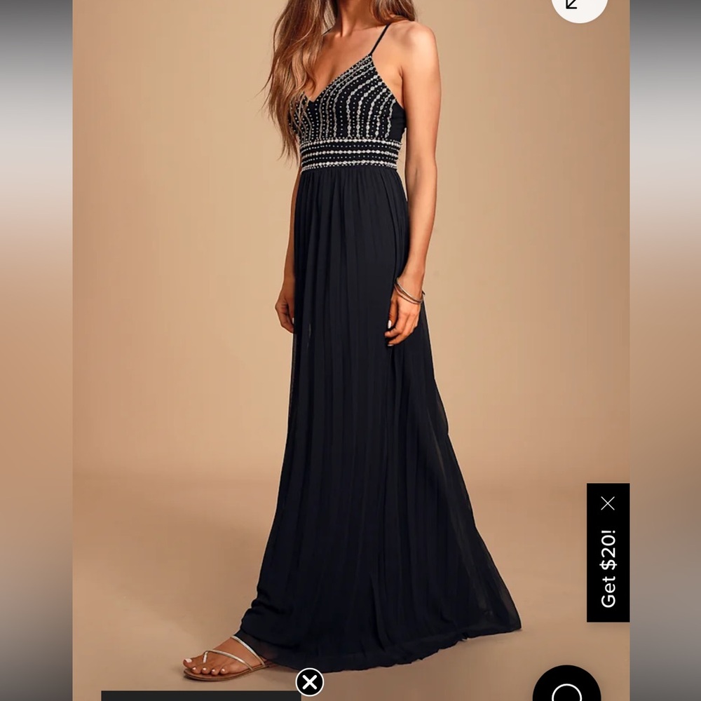 Lulu's Black Maxi Dress with Gold Beaded Bodice